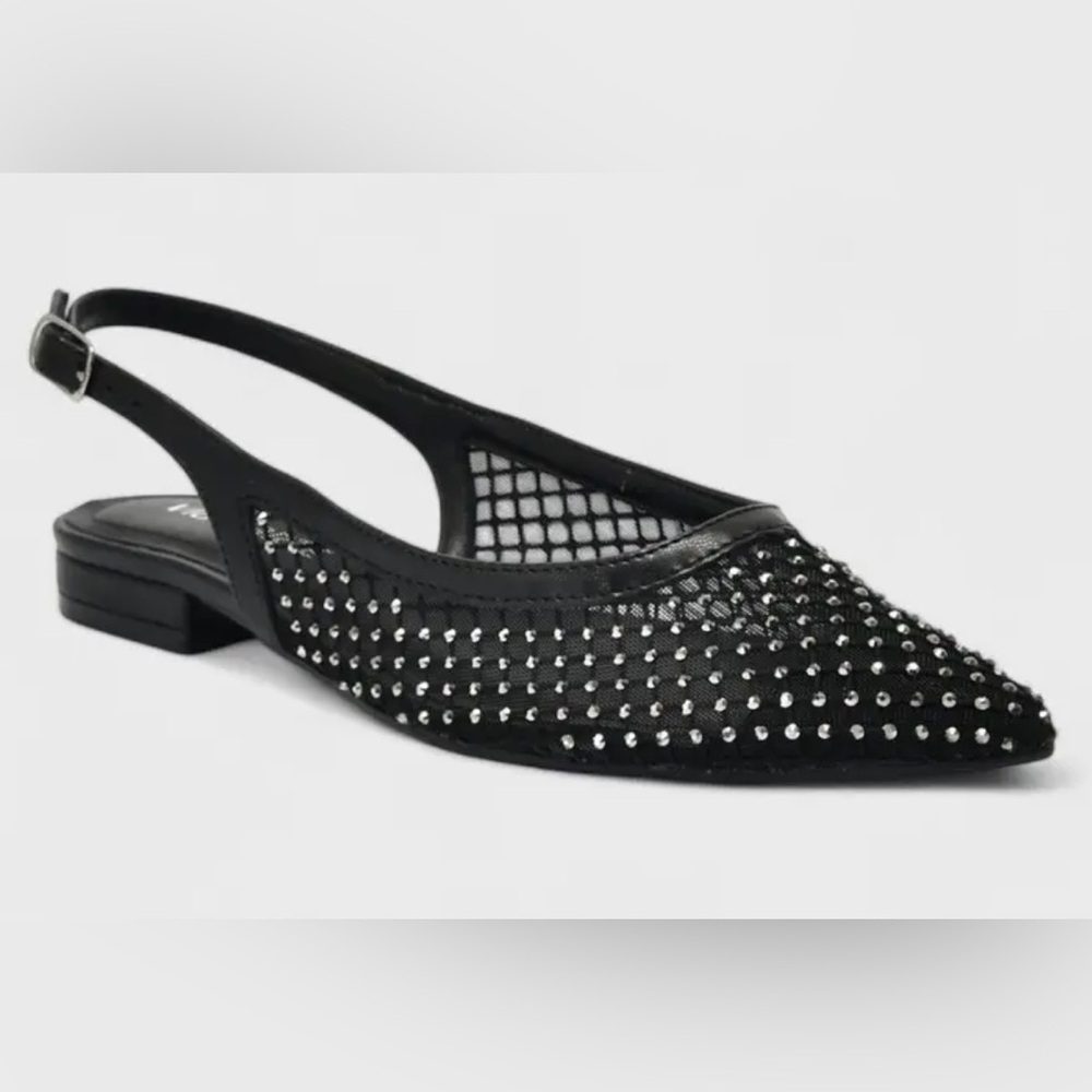 Madden Girl Crystal Embellished Black Mesh Slingback Flats